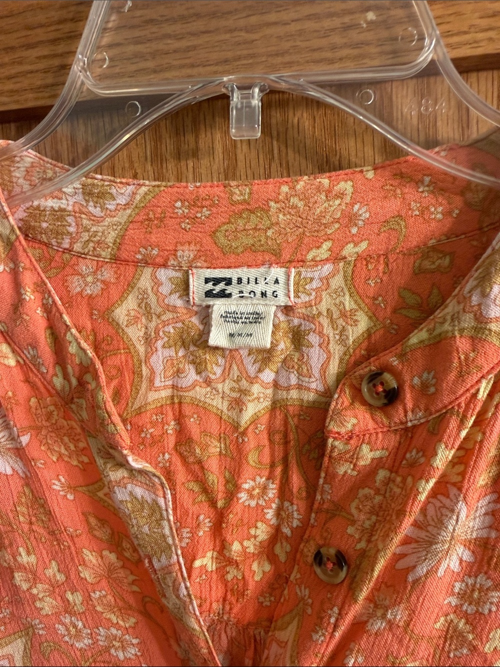Billabong Orange Floral Button-Front Blouse - Picture 2 of 7